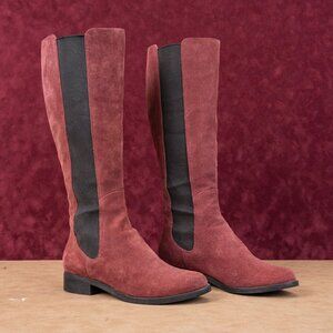 Cole Haan Women Jodhpur Burgundy Suede Riding Stretch Knee Boots sz 9